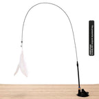 Strong-suction cat teaser variant with white feather and flexible rod.