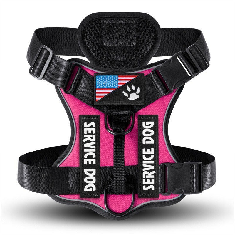 Rose red reflective tactical dog harness color variant.
