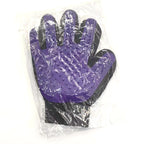 Purple right-hand silicone pet grooming glove product view.