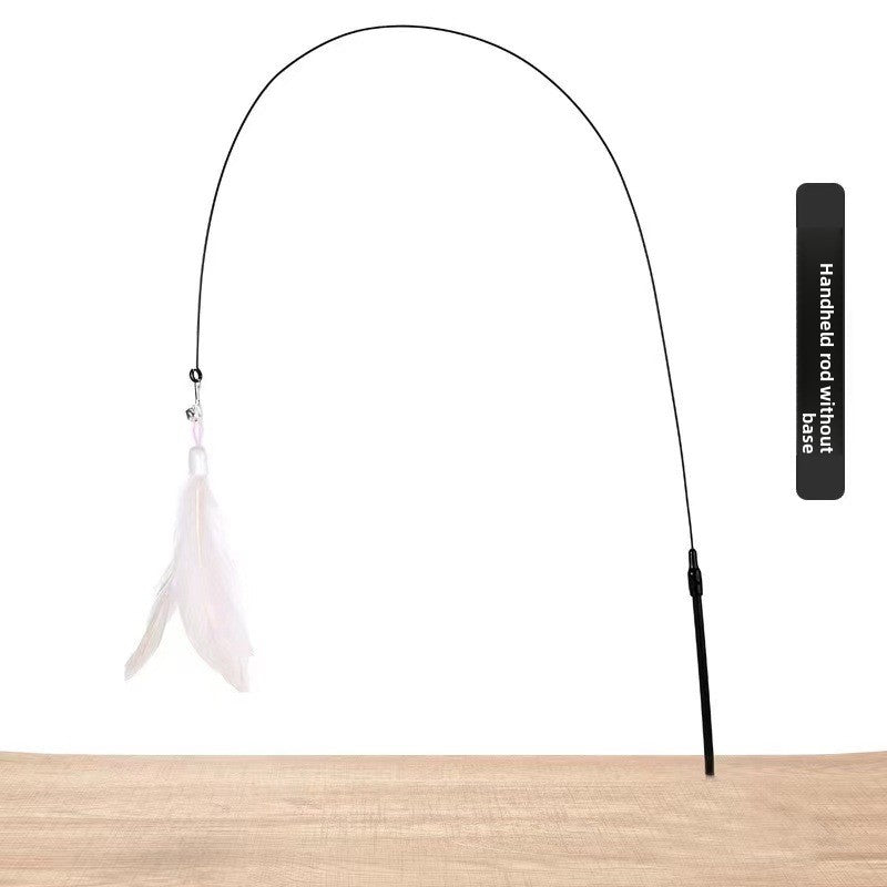 Handheld cat teaser rod variant with white feather.
