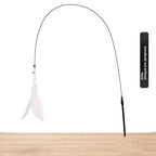 Handheld cat teaser rod variant with white feather.