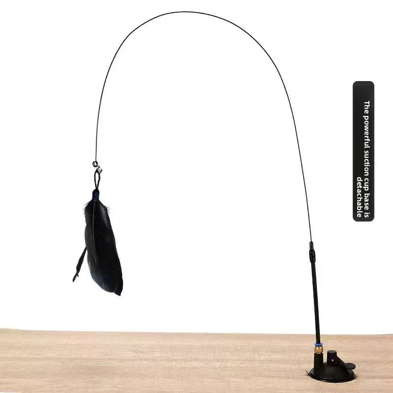 Strong-suction cat teaser variant with black feather and flexible rod.