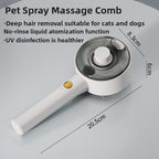 White spray pet grooming comb product view with verified dimensions shown on the image.
