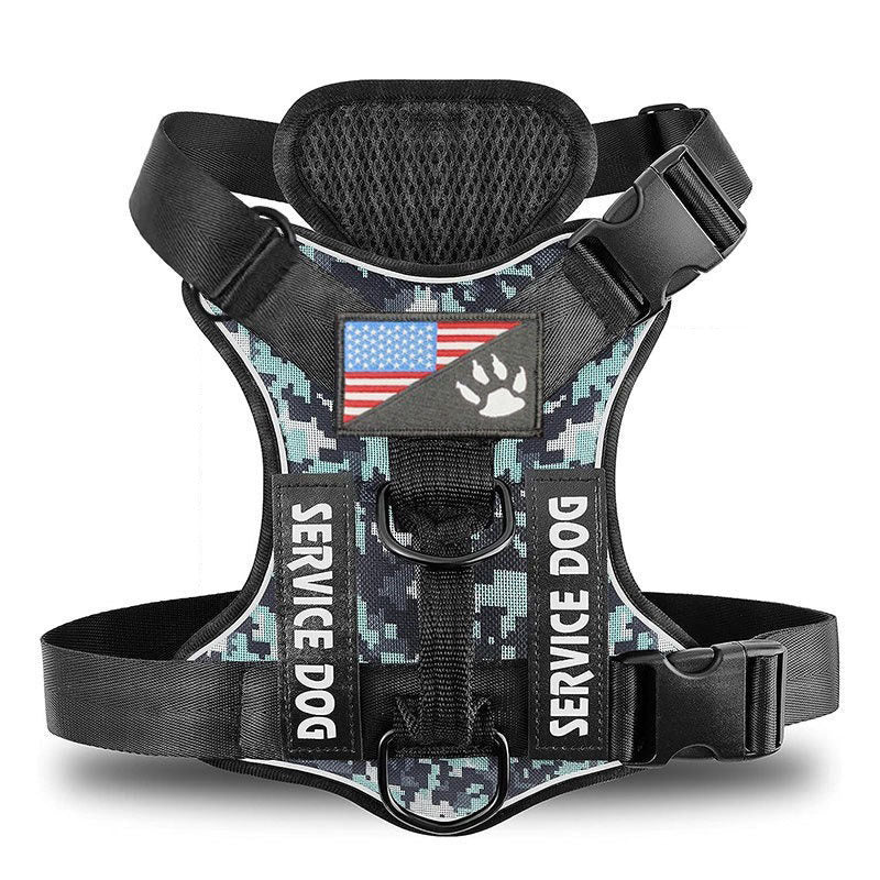 Snow camouflage reflective tactical dog harness color variant.