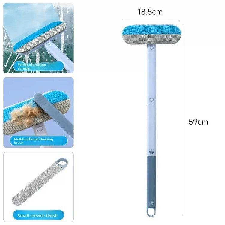 59 cm long-handle blue and gray pet hair removal brush variant with dimensions.