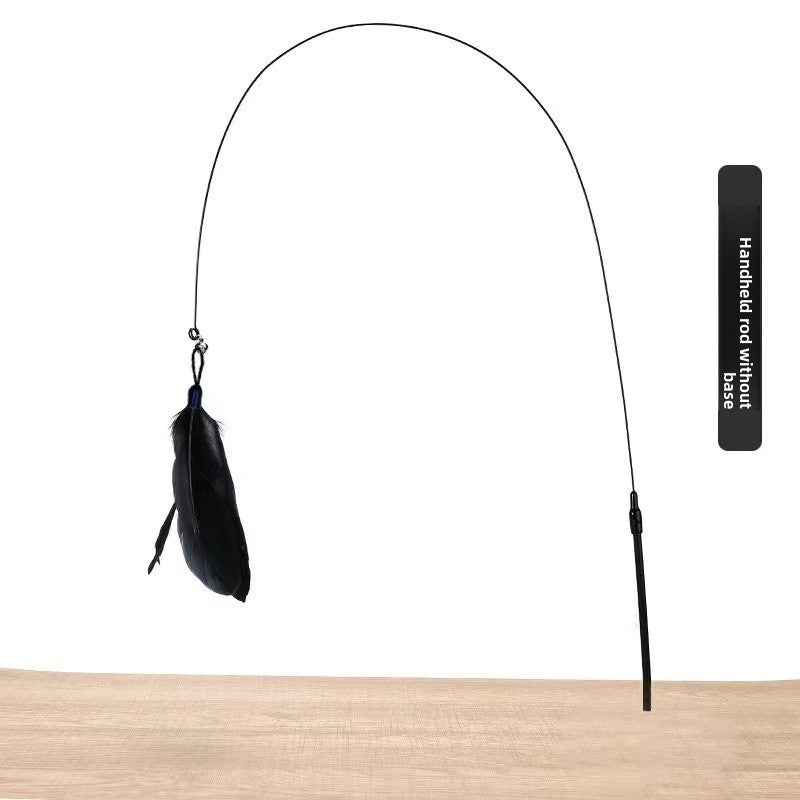 Handheld cat teaser rod variant with black feather.
