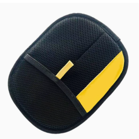 Black and yellow pet hair removal glove shown from the hand-entry side.