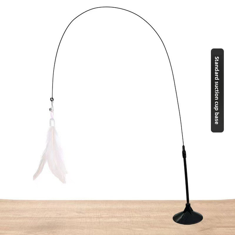 Standard-suction cat teaser variant with white feather and flexible rod.