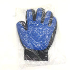 Blue left-hand silicone pet grooming glove product view.