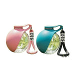 Blue and pink portable pet water containers displayed together on a white background.