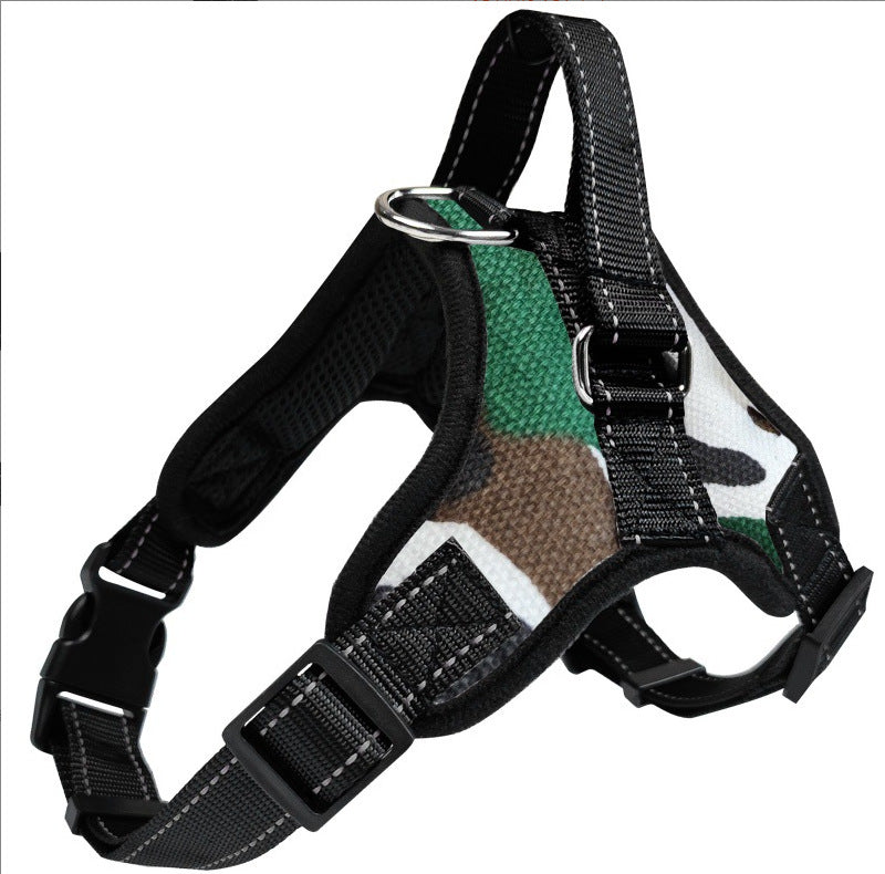Camouflage breathable no-pull dog harness variant.
