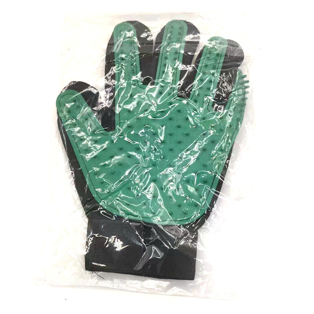 Peacock blue left-hand silicone pet grooming glove product view.