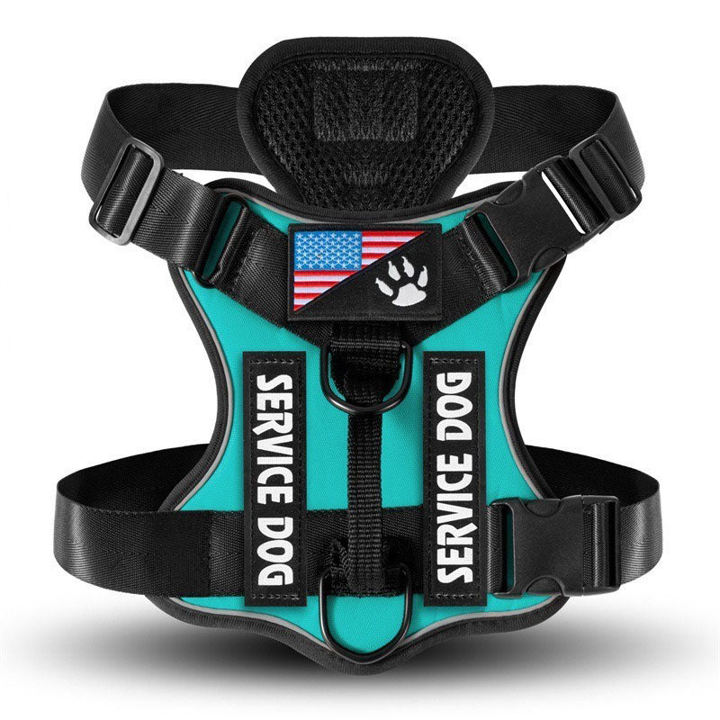 Black and blue reflective tactical dog harness color variant.