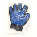 Blue right-hand silicone pet grooming glove product view.