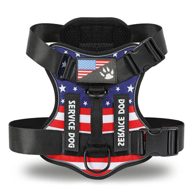 Flag-design reflective tactical dog harness color variant.