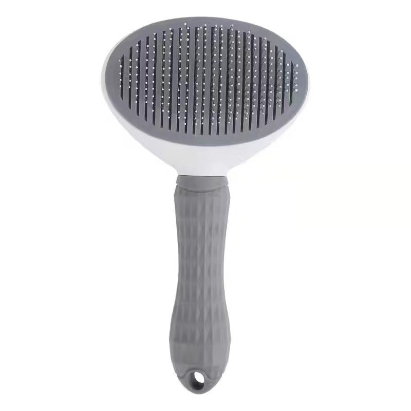 Gray round-head self-cleaning pet grooming brush variant.