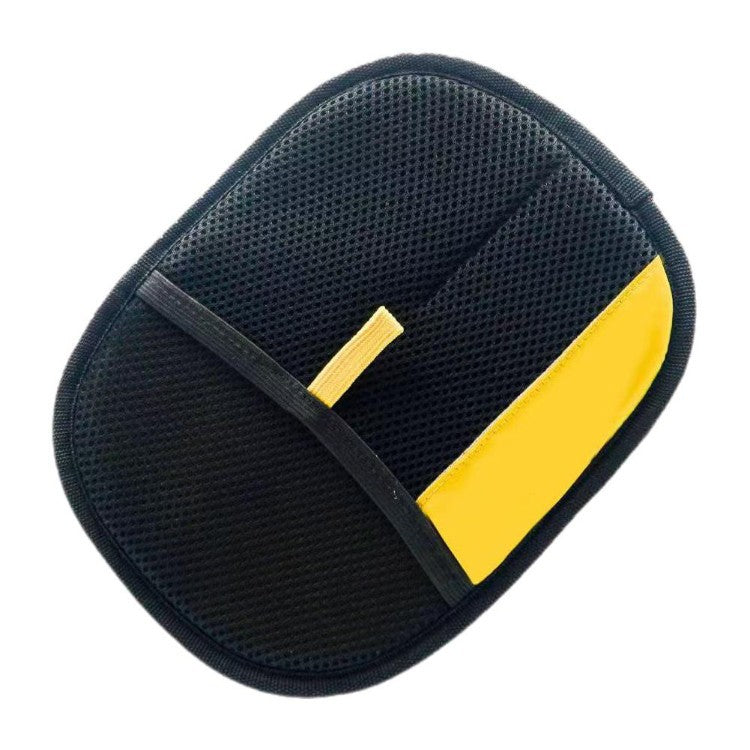 Black and yellow deshedding glove variant on a white background.