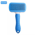 Blue fine-needle rectangular self-cleaning pet grooming brush.