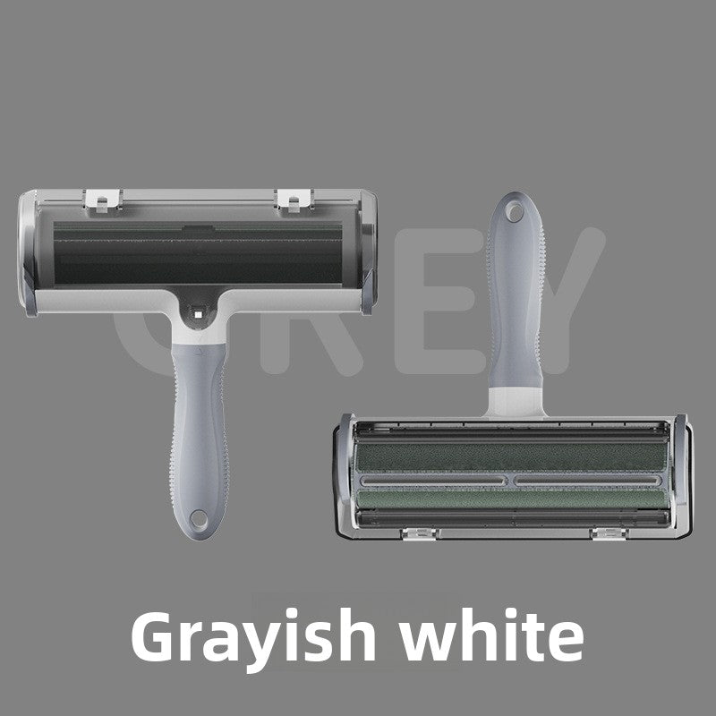 Off-white reusable pet hair removal roller variant shown from front and underside.