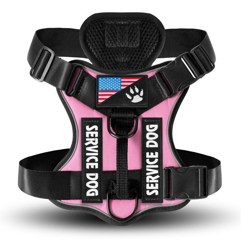 Pink reflective tactical dog harness color variant.
