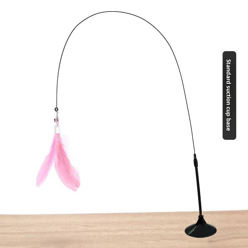 Standard-suction cat teaser variant with pink feather and flexible rod.