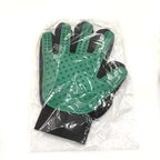 Peacock blue right-hand silicone pet grooming glove product view.