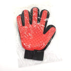 Red right-hand silicone pet grooming glove product view.