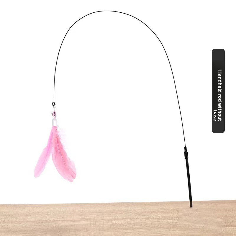 Handheld cat teaser rod variant with pink feather.