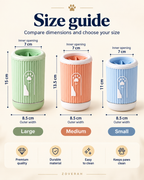 Size guide for large medium and small pet paw cleaning cups