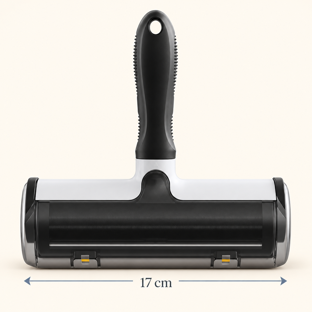 Reusable pet hair roller size guide showing a 17 cm wide roller head.