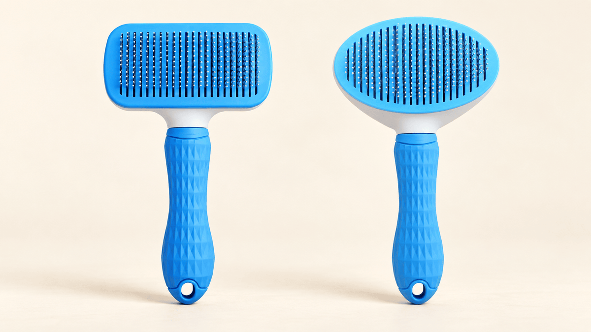 Rectangular and round blue grooming brush shapes